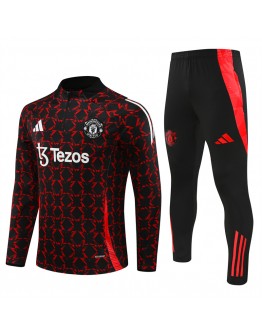 Manchester United Tracksuits Long Sleeve Soccer Training Uniforms black-red