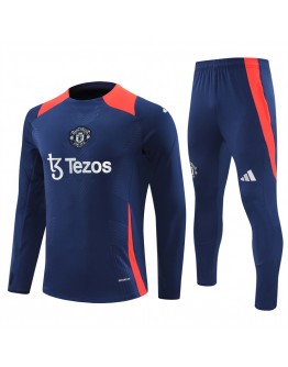 Manchester United Tracksuits Long Sleeve Soccer Training Uniforms black-Deep blue