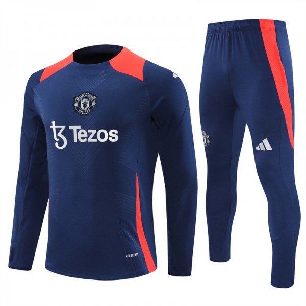 Manchester Union Tracksuits Long Sleeve Soccer Training Uniforms black-Deep blue