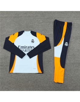 Real Madrid Tracksuits Long Sleeve Soccer Training Uniforms White-Orange