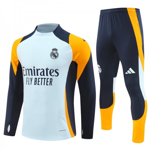 Real Madrid Tracksuits Long Sleeve Soccer Training Uniforms White-Orange