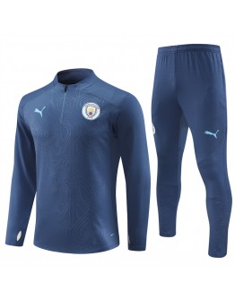 Manchester City Tracksuits Long Sleeve Soccer Training Uniforms Dark Blue