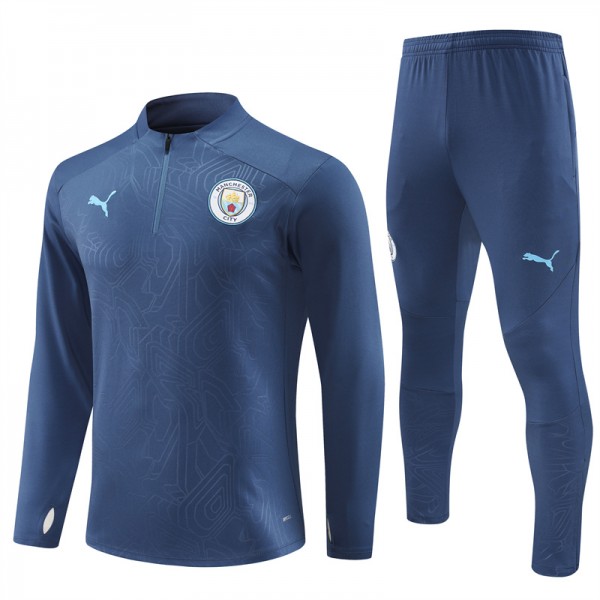 Manchester City Tracksuits Long Sleeve Soccer Training Uniforms Dark Blue