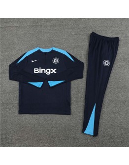 Chelsea Tracksuits Long Sleeve Soccer Training Uniforms Dark-Blue