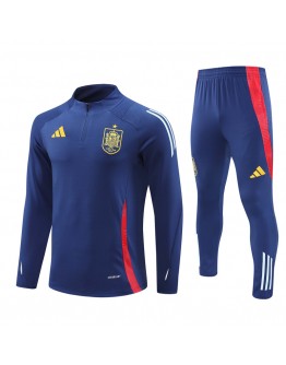 Spain Tracksuits Long Sleeve Soccer Training Uniforms Deep Blue