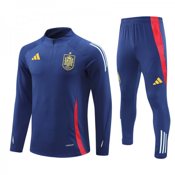 Spain Tracksuits Long Sleeve Soccer Training Uniforms Deep Blue