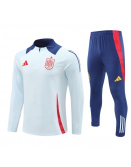 Spain Tracksuits Long Sleeve Soccer Training Uniforms black-Deep Light Blue