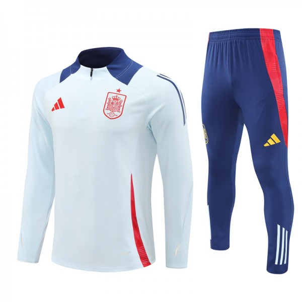 Spain Tracksuits Long Sleeve Soccer Training Uniforms black-Deep Light Blue