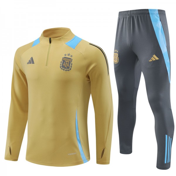 Argentina Tracksuits Long Sleeve Soccer Training Uniforms Gold