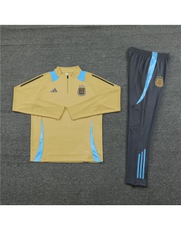 Argentina Tracksuits Long Sleeve Soccer Training Uniforms Gold