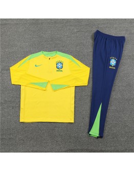 Brazil Tracksuits Long Sleeve Soccer Training Uniforms Yellow