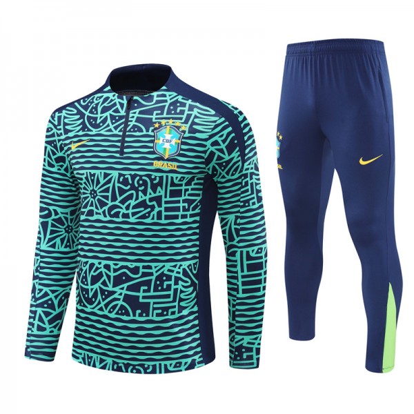 Brazil Tracksuits Long Sleeve Soccer Training Uniforms Green Camouflage