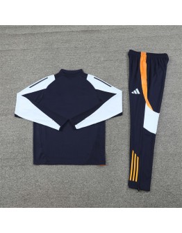 Real Madrid Tracksuits Long Sleeve Soccer Training Uniforms Dark Blue-White