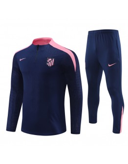 Atletico Madrid Tracksuits Long Sleeve Soccer Training Uniforms Dark Blue