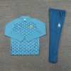 Spain Tracksuits Long Sleeve Soccer Training Uniforms black-Deep Light Blue