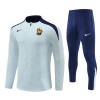 France Tracksuits Long Sleeve Soccer Training Uniforms Dark Light Blue