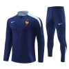 France Tracksuits Long Sleeve Soccer Training Uniforms Royal Dark Blue