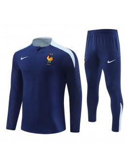 France Tracksuits Long Sleeve Soccer Training Uniforms Royal Dark Blue