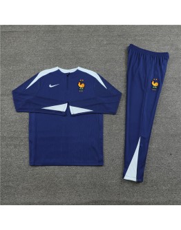 France Tracksuits Long Sleeve Soccer Training Uniforms Royal Dark Blue