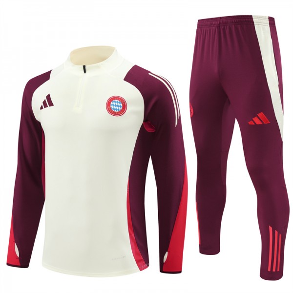 Bayern Tracksuits Long Sleeve Soccer Training Uniforms White-Red