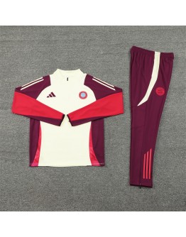 Bayern Tracksuits Long Sleeve Soccer Training Uniforms White-Red