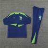 Brazil Tracksuits Long Sleeve Soccer Training Uniforms Dark Blue