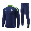 Brazil Tracksuits Long Sleeve Soccer Training Uniforms Dark Blue