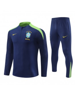 Brazil Tracksuits Long Sleeve Soccer Training Uniforms Dark Blue