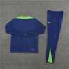 Brazil Tracksuits Long Sleeve Soccer Training Uniforms Dark Blue