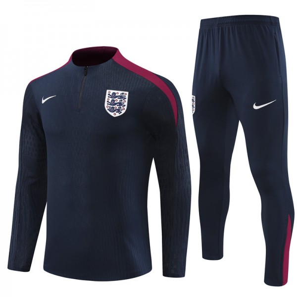 England Tracksuits Long Sleeve Soccer Training Uniforms Dark Blue