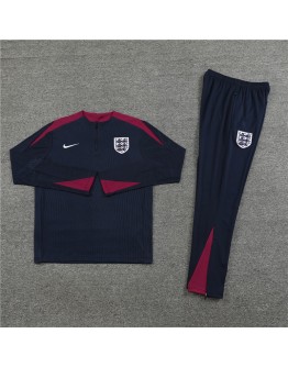 England Tracksuits Long Sleeve Soccer Training Uniforms Dark Blue