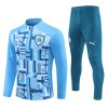 Spain Tracksuits Long Sleeve Soccer Training Uniforms black-Deep Light Blue