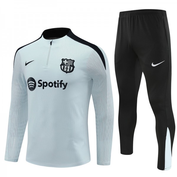 Barcelona Tracksuits Long Sleeve Soccer Training Uniforms Grey Blue