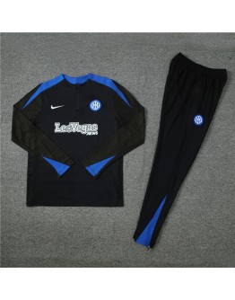 Inter Milan Tracksuits Long Sleeve Soccer Training Uniforms Royal Black