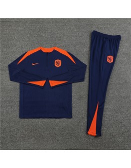 Netherlands Tracksuits Long Sleeve Soccer Training Uniforms Blue