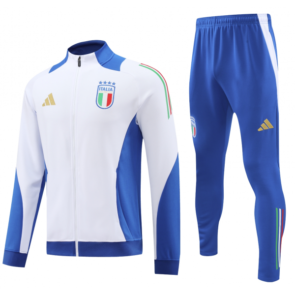 Italy Full Zip Jacket Long Sleeve Soccer Training Coat White