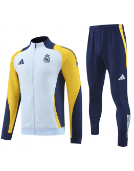 Real Madrid Full Zip Jacket Long Sleeve Soccer Training Coat White-Yellow