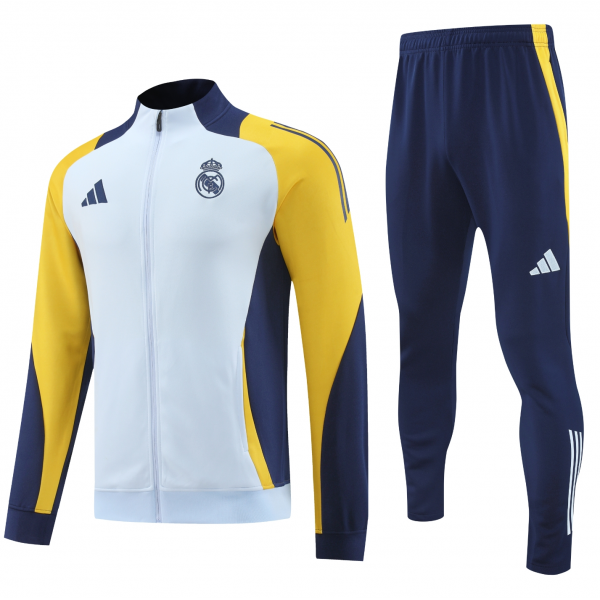 Real Madrid Full Zip Jacket Long Sleeve Soccer Training Coat White-Yellow