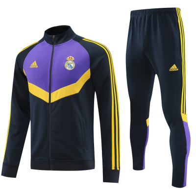 Real Madrid Full Zip Jacket Long Sleeve Soccer Training Coat Purple-White