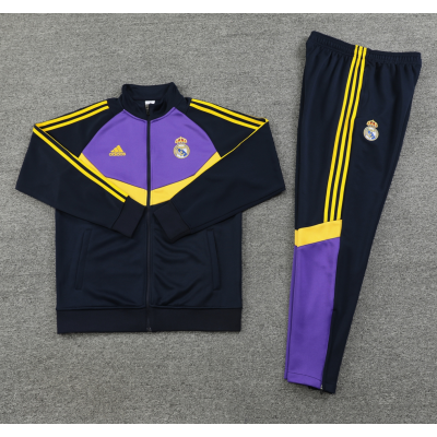 Real Madrid Full Zip Jacket Long Sleeve Soccer Training Coat Purple-White